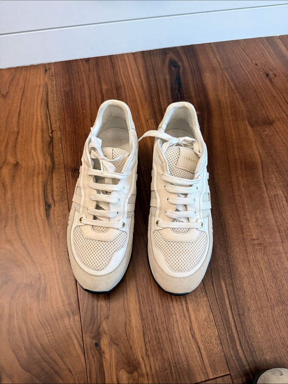 Versace Men's Off-White Mesh & Leather Sneakers